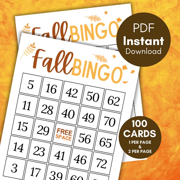 traditional 75 numbers fall bingo cards