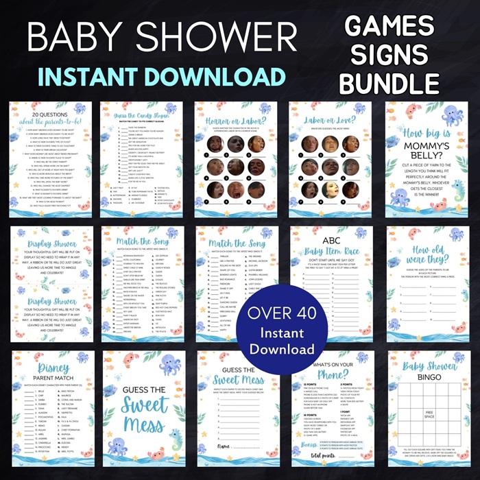 sea you soon under the sea baby shower games bundle