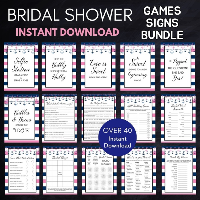 Pink and Navy Nautical bridal shower games