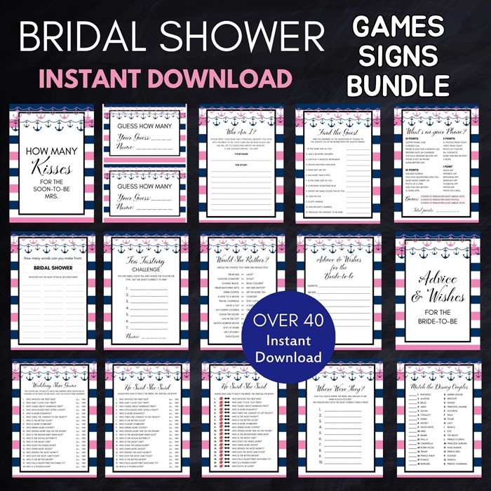 Pink and Navy Nautical bridal shower games
