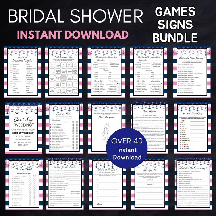 Pink and Navy Nautical bridal shower games