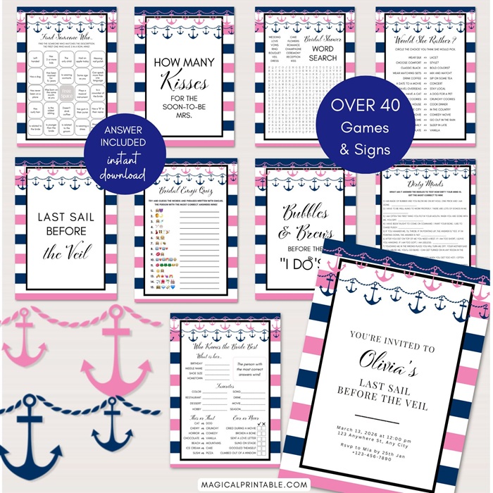 Pink and Navy Nautical bridal shower games