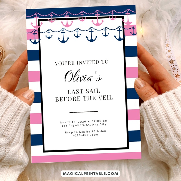 Pink and Navy Nautical Invitation
