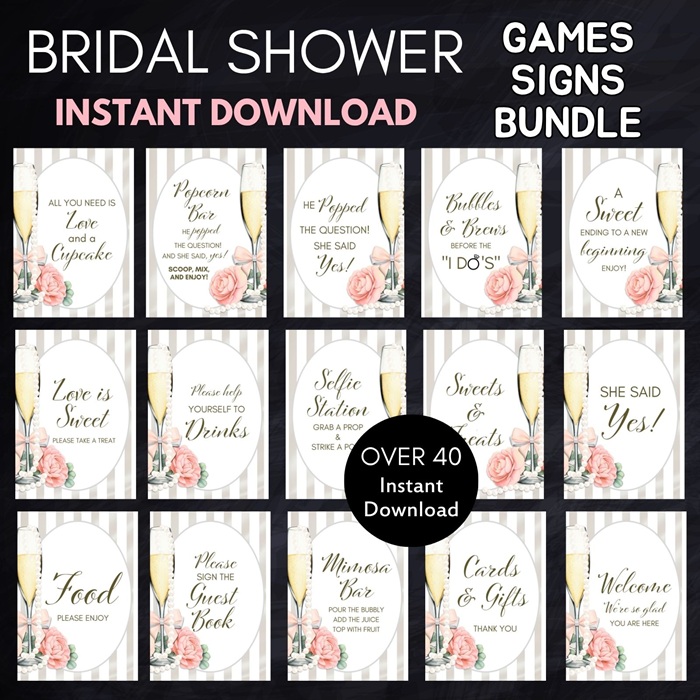 Pearls and Prosecco Bridal Shower Signs