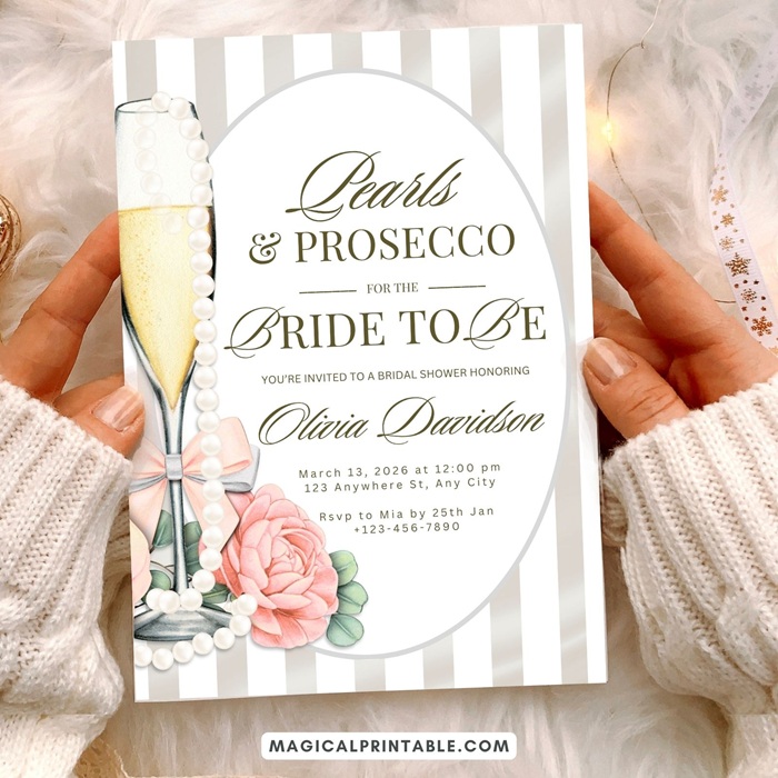 Pearls and Prosecco Bridal Shower Invitation