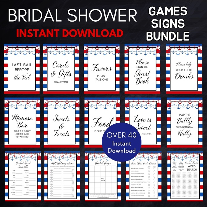 red and navy nautical bridal shower games