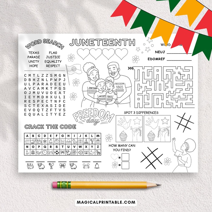juneteenth celebration activity and coloring page mat