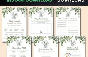 FREE Greenery Elephant Baby Shower Games Bundle