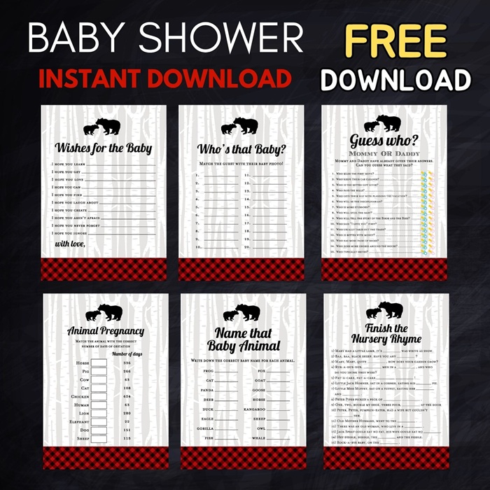 FREE Lumberjack Baby Shower Game Package - Red Buffalo Placid