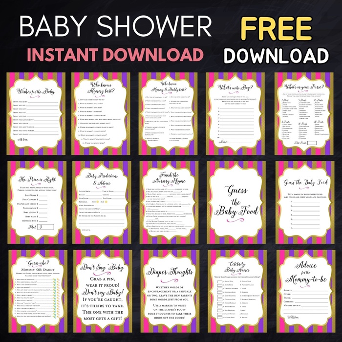 FREE Pink Purple Moroccan Baby Shower Games
