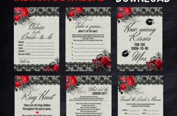 FREE Red Floral Gothic Bridal Shower Games