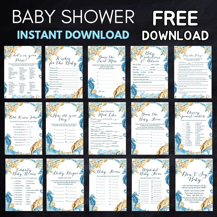 FREE Seashells Beach Themed Baby Shower Games