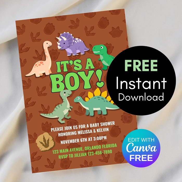 FREE dinosaur baby shower invitation