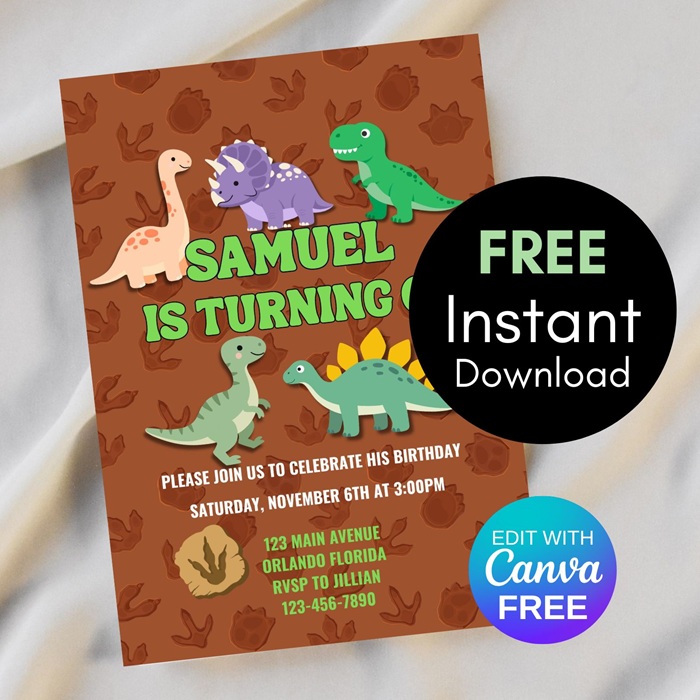 FREE dinosaur invitation