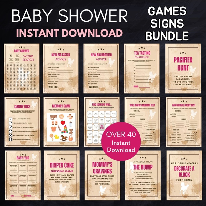 Pink wild west baby shower games