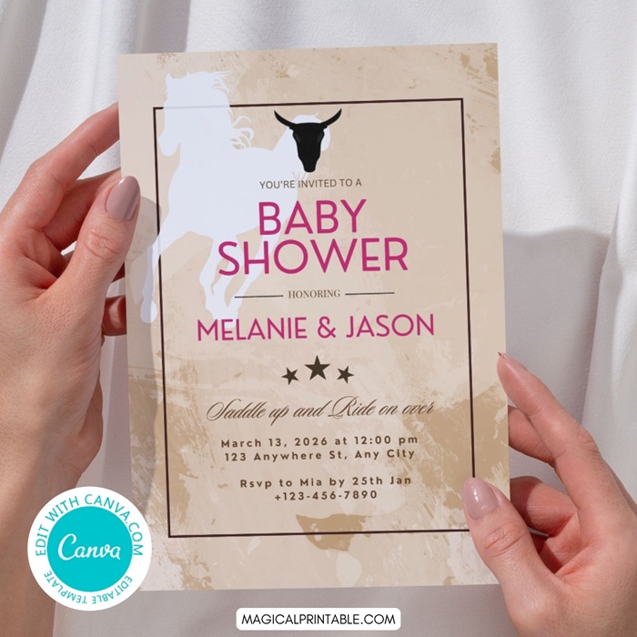 Cowgirl wild west baby shower invitation
