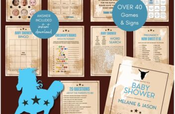 blue wild west baby shower games bundle - cowboy