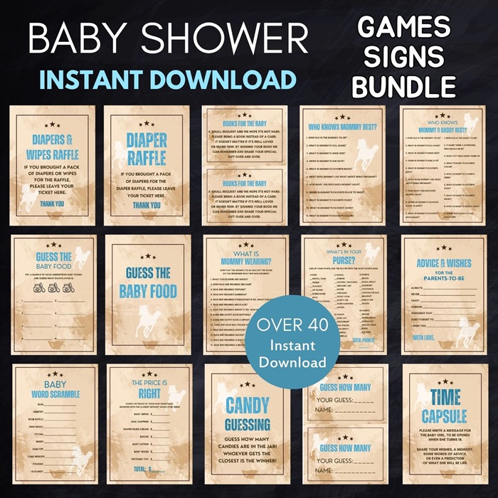 blue wild west baby shower games