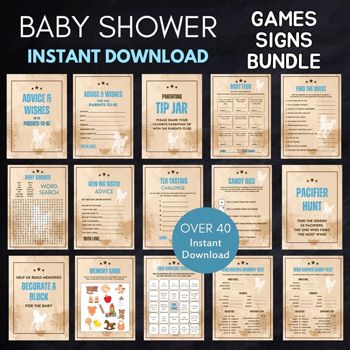 blue wild west baby shower games