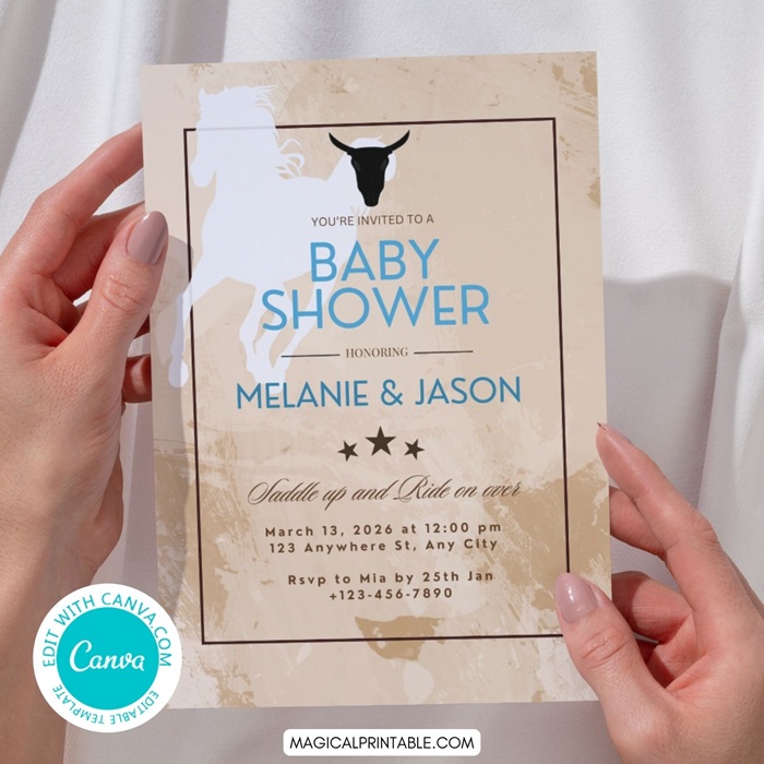 Boy cowboy wild west baby shower invitation