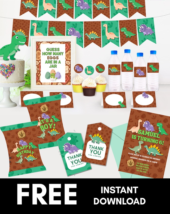 free dinosaur party printable package download