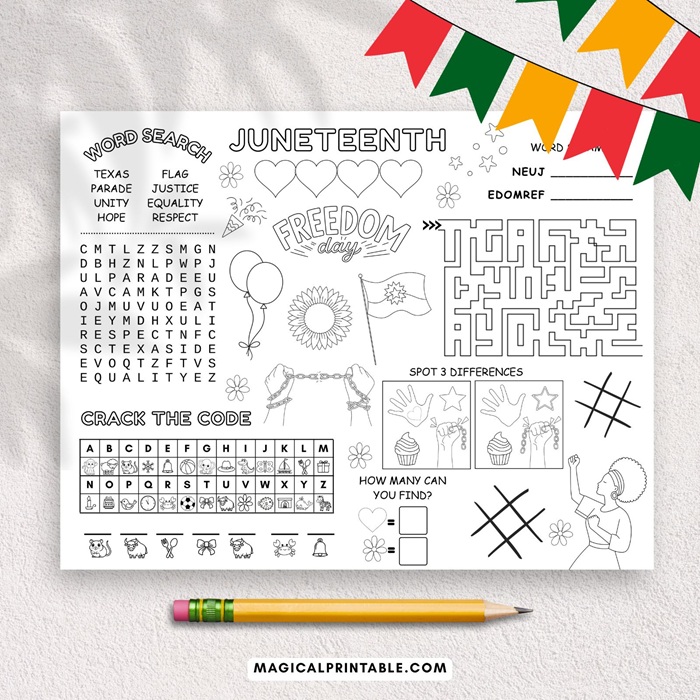 juneteenth activity and coloring page mat