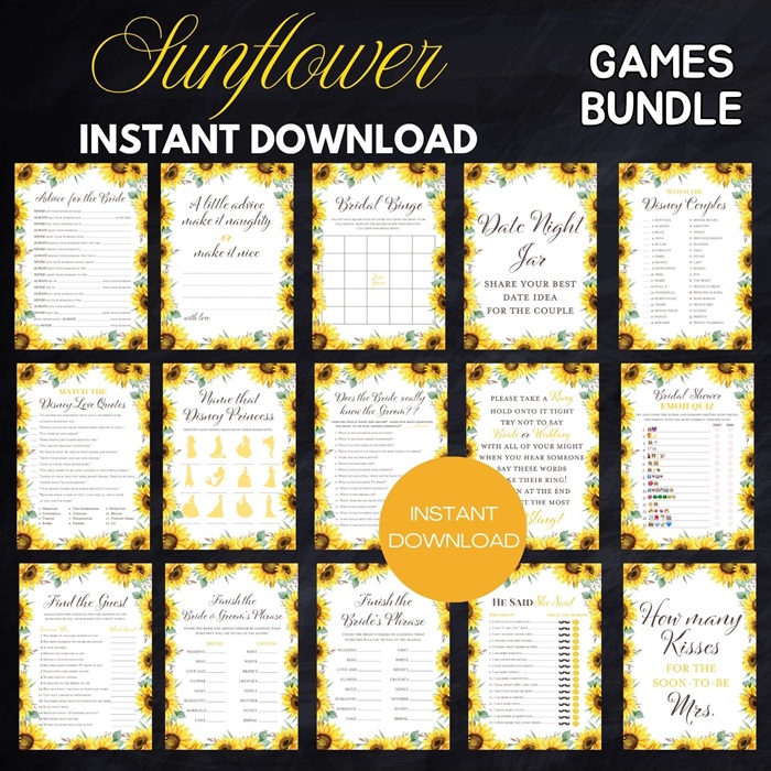 Sunflower Bridal Shower Game Package