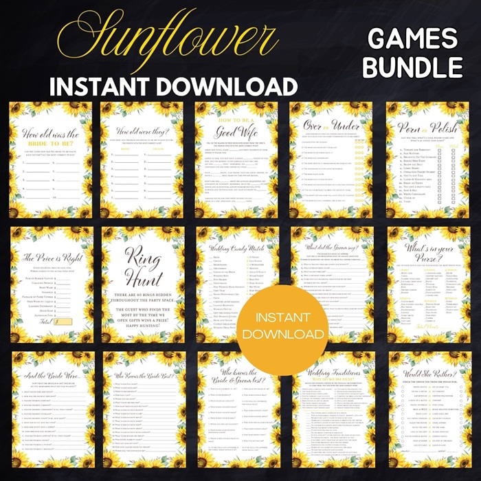 Sunflower Bridal Shower Game Package