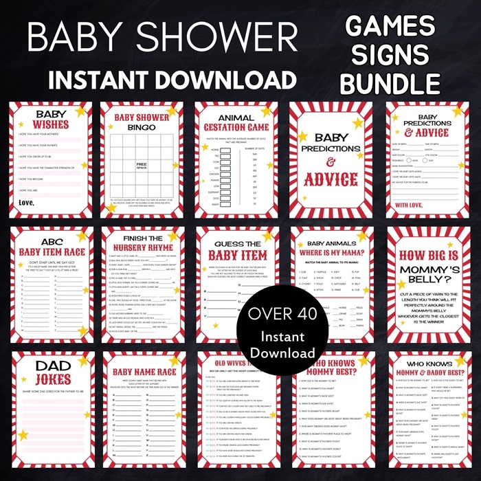 circus carnival baby shower games package