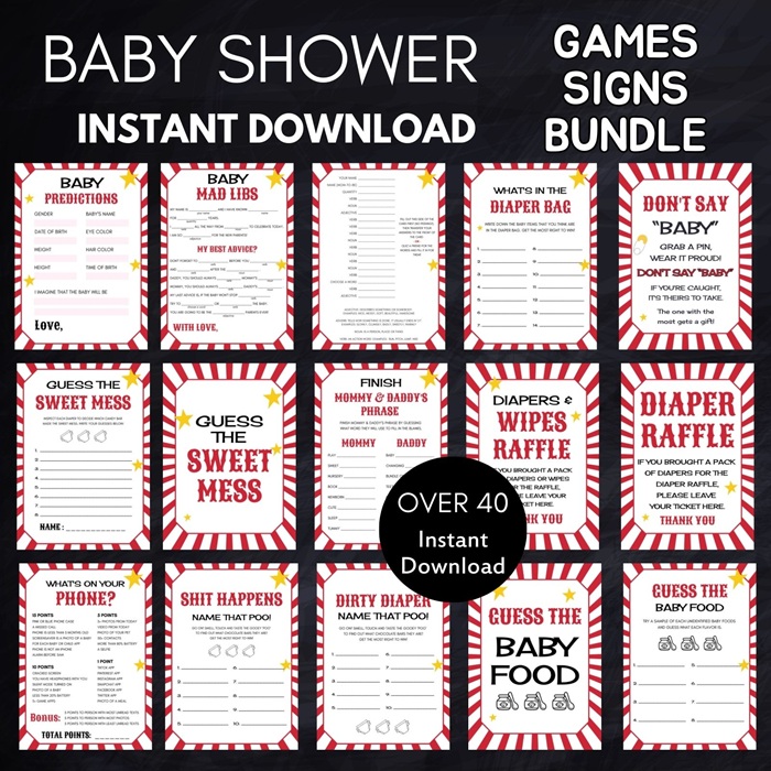 circus carnival baby shower games package