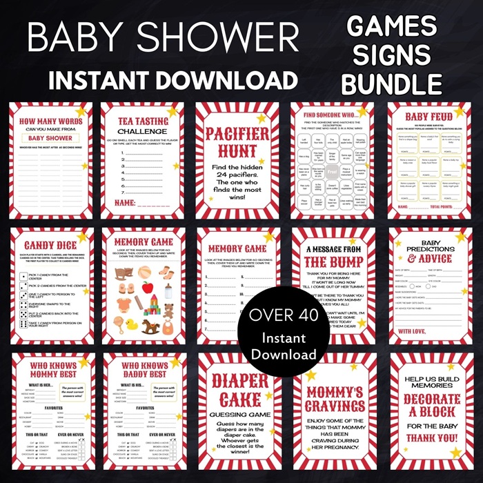 circus carnival baby shower games package