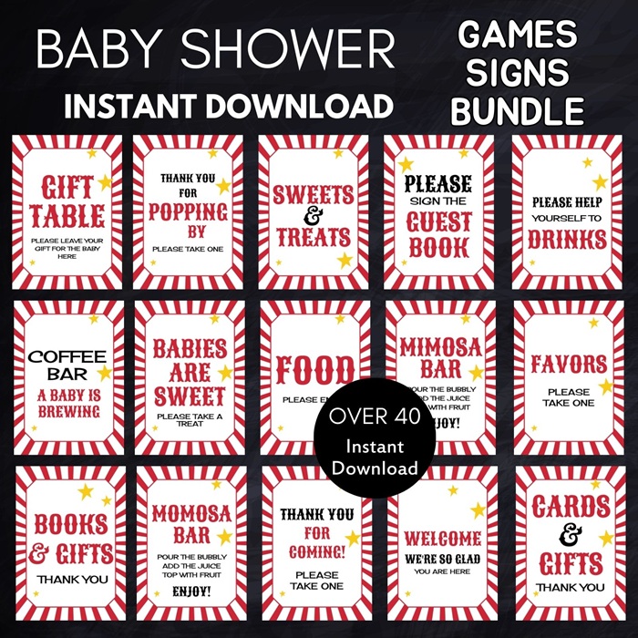 circus carnival baby shower games package