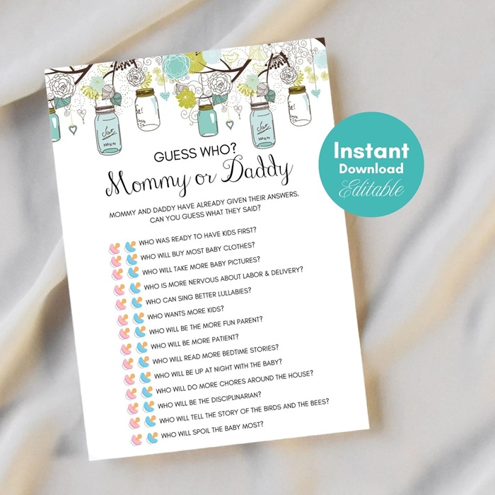 Mason Jars Mommy or Daddy Game