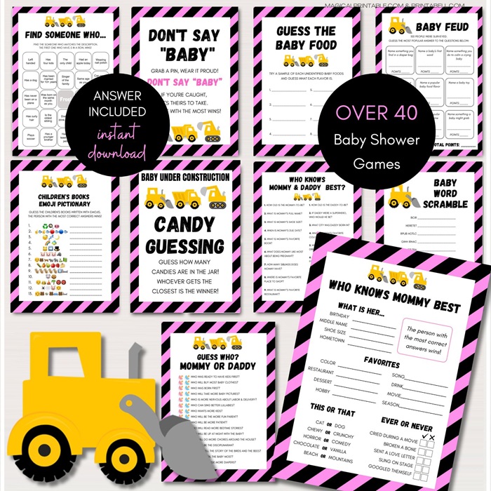 Pink Baby Under Construction Games printables