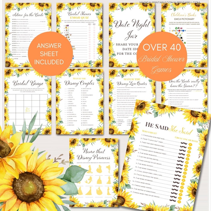 Sunflower Bridal Shower Game Package