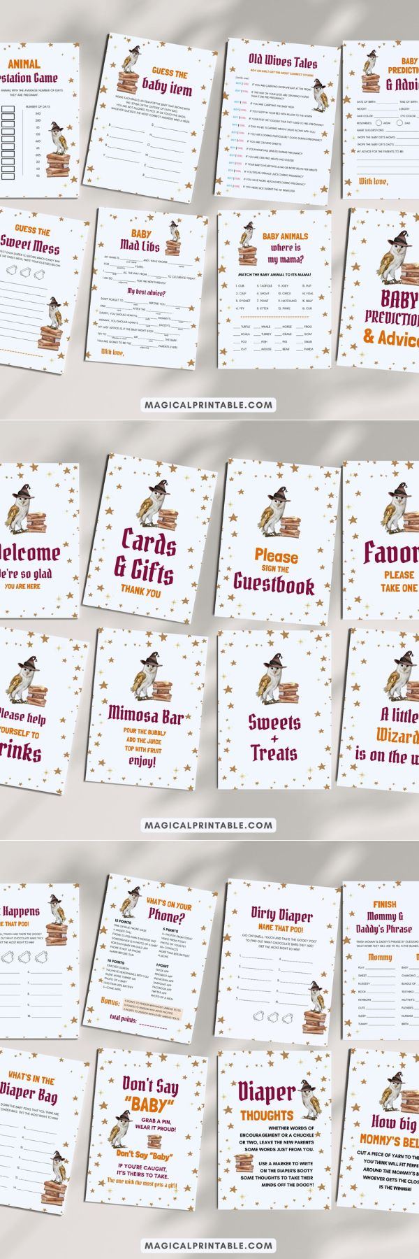 Wizard baby shower games bundle - harry potter