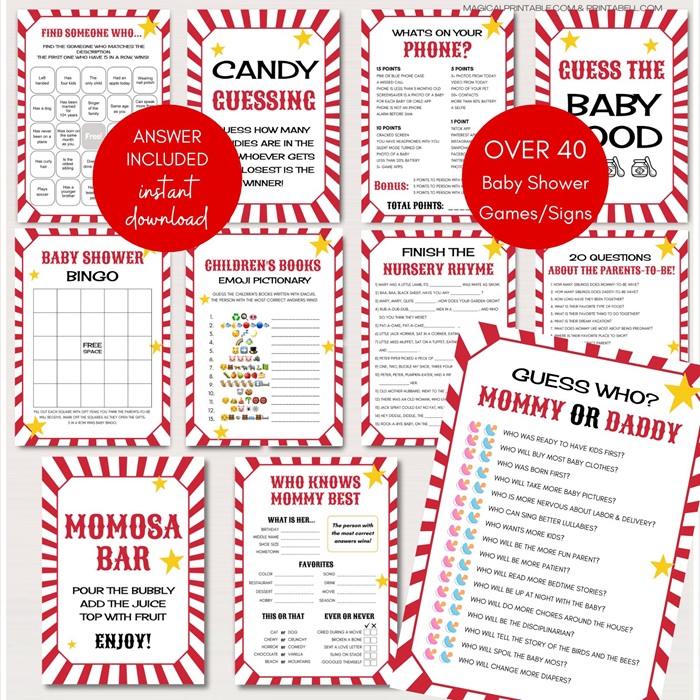 circus carnival baby shower games package