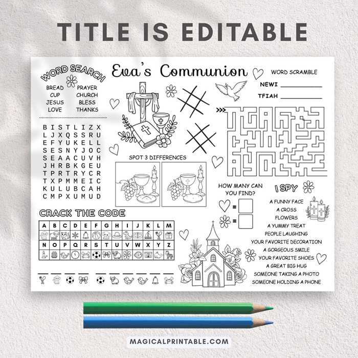 communion activity and coloring mat printable