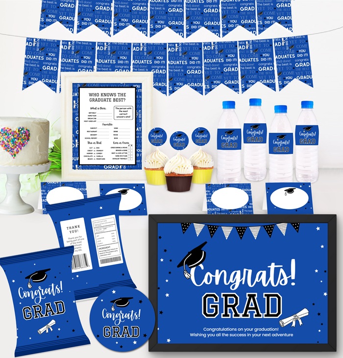 blue and black graduation party printable