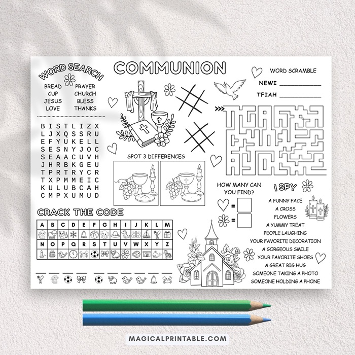 editable communion activity and coloring mat printable