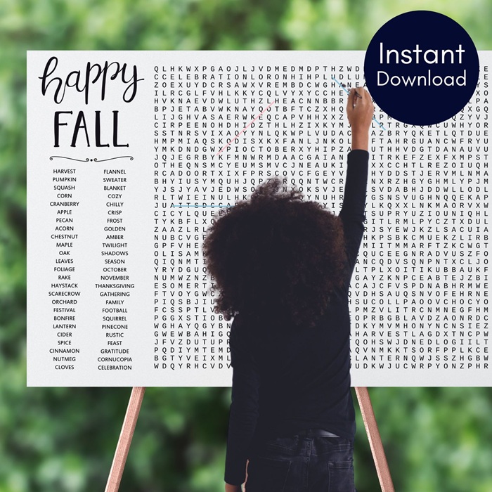 happy fall season word search printable