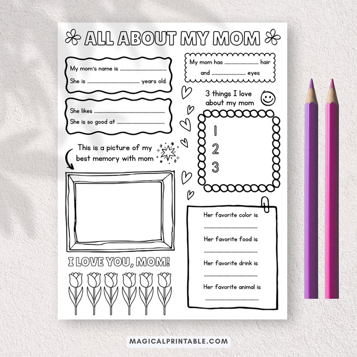mothers day activity - All About mom Printable Coloring Page