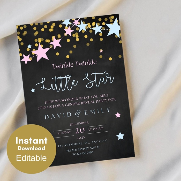 twinkle twinkle little stars invitation canva template