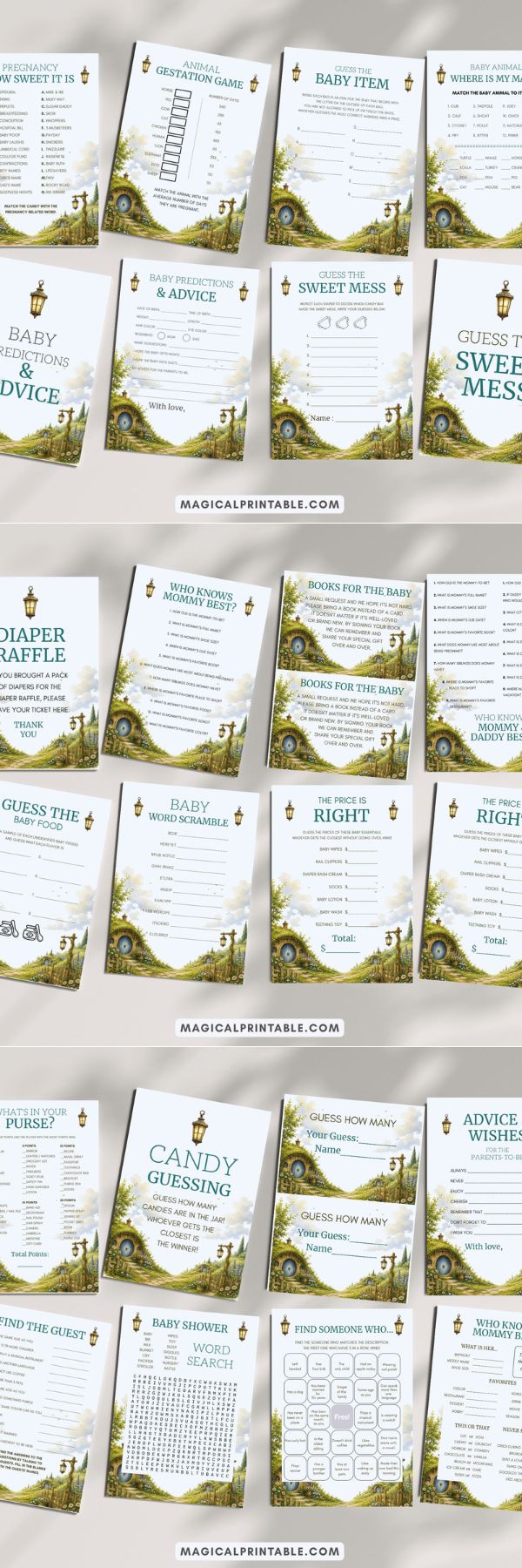 Fantasy Hobbit baby shower games bundle - hobbit book