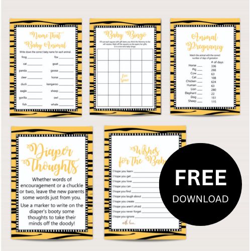 Free Tiger Baby Shower Game Package