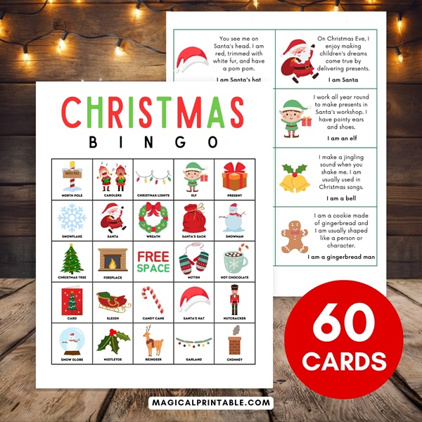 Christmas bingo cards with pictures
