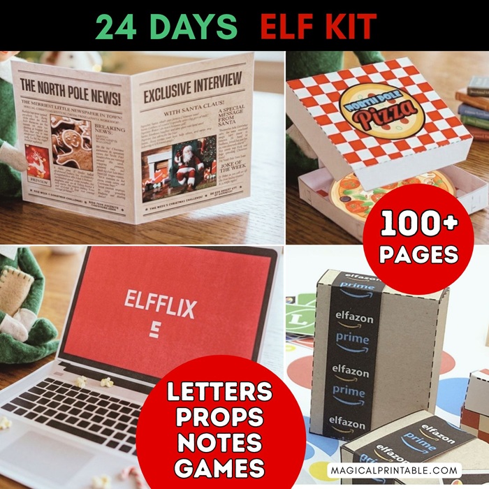 Elf on the shelf Kit 24 Days of Printable Props