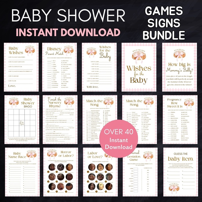 pink little bun in the oven baby shower game bundle
