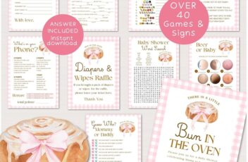 pink little bun in the oven baby shower game bundle