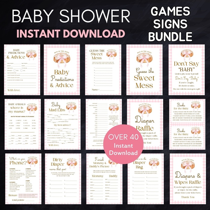 pink little bun in the oven baby shower game bundle